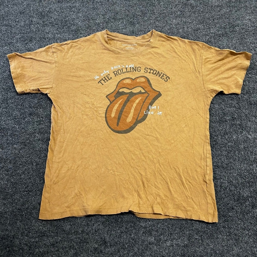 American Eagle T-Shirt Womens XS/S Mustard Yellow Rolling Stones Graphic Band